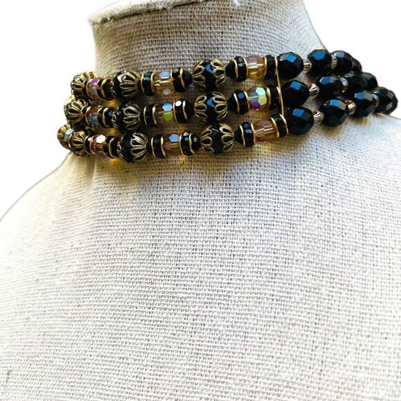 Vintage Aurora Borealis Beaded Goldtone Choker Necklace - Picture 6 of 9